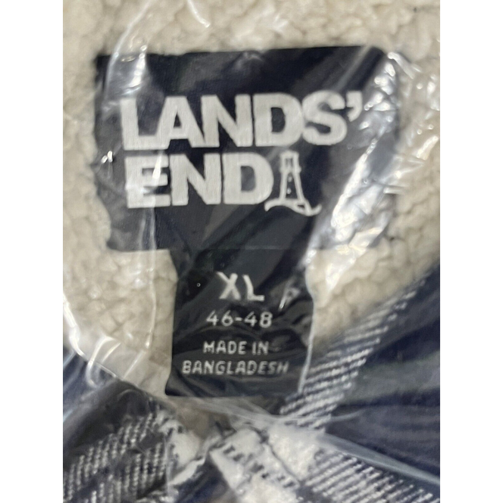 Lands End Flannel Jacket Sz XL Navy Ivory New Winter - Picture 3 of 4